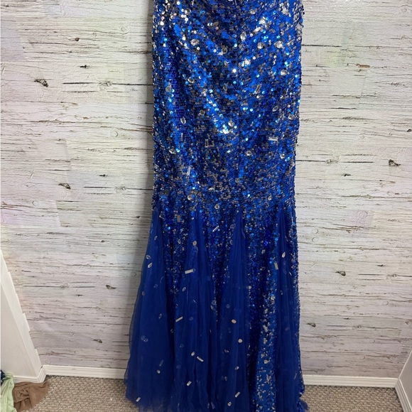 Hebeos Prom Dress blue sequin strapless size medium tulle silver - Picture 6 of 7